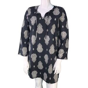 BedHead Pajamas Tunic Womens M Black Paisley Palace Caftan V Neck Long Sleeve
